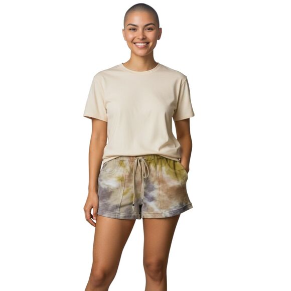 NEW POL Small Tie Dye Shorts All Cotton Cuffs Elastic Waist Purple Yellow White - Picture 1 of 13